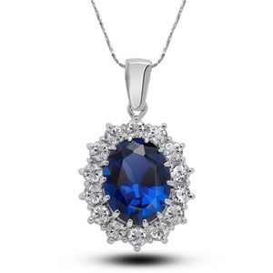 Pretty Sapphire Rhinestone crystal pendant necklac